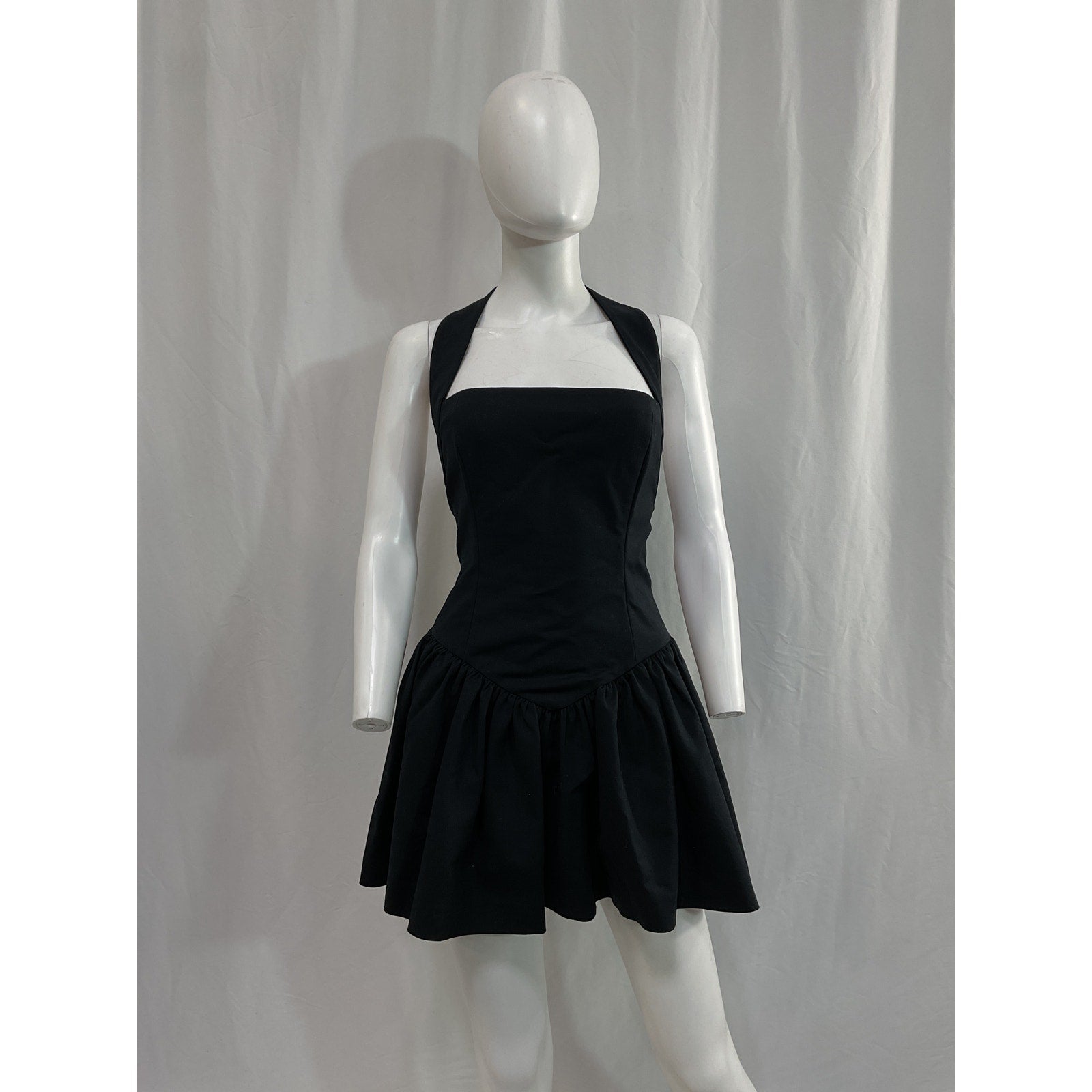 Helsa 'Faille' Black Poplin Halterneck Mini Dress Size L