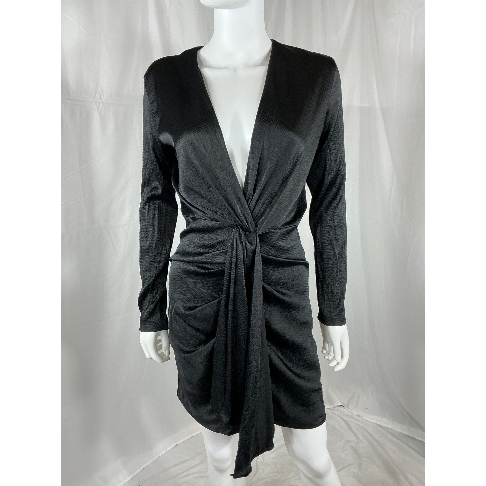 Maje 'Roseanne' Black Viscose Satin Front Tie Dress Size 36