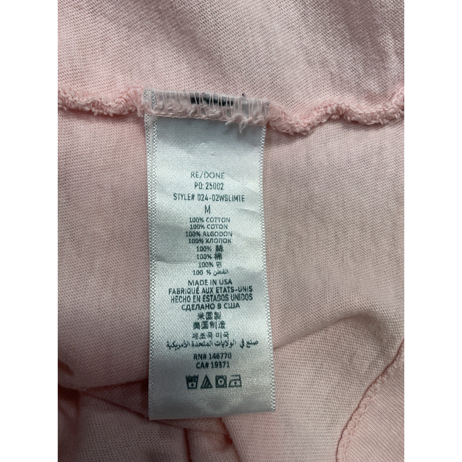 Re/Done '60S' Pink Cotton Slim Tee Size M