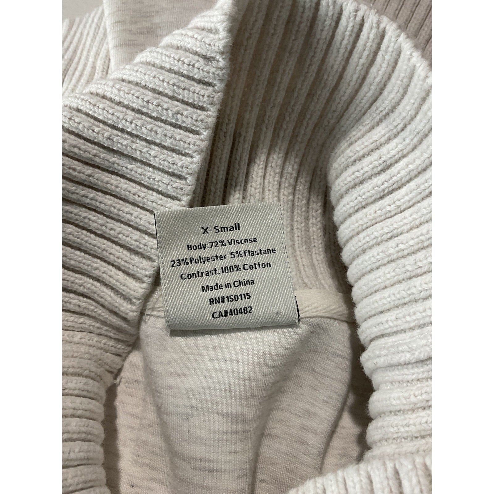 Varley 'Barker' White Viscose High Neck Sweatshirt Size XS