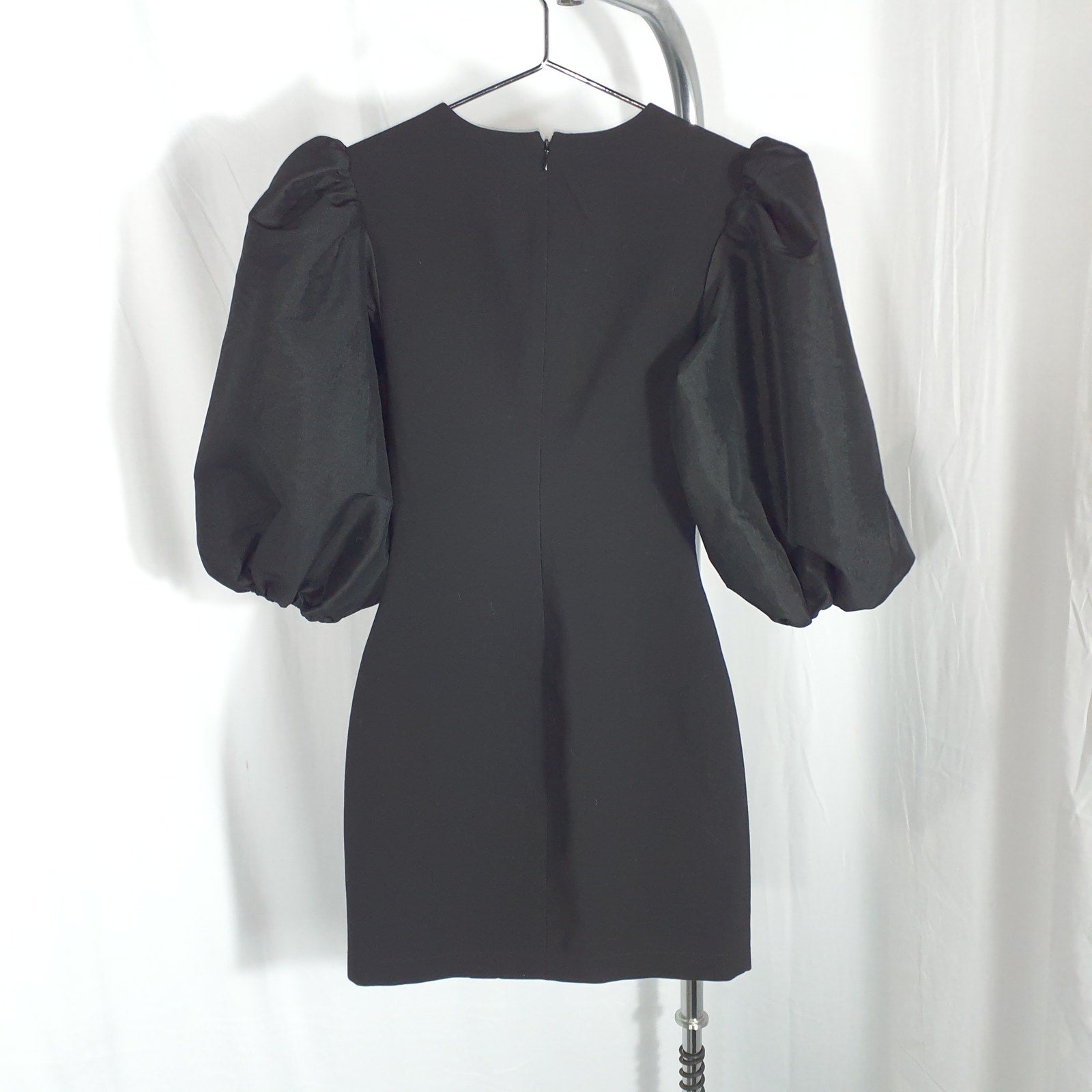 Likely 'Clover' Black Puff Sleeve Sateen Jewel Neck Dress Size 0 - NWT