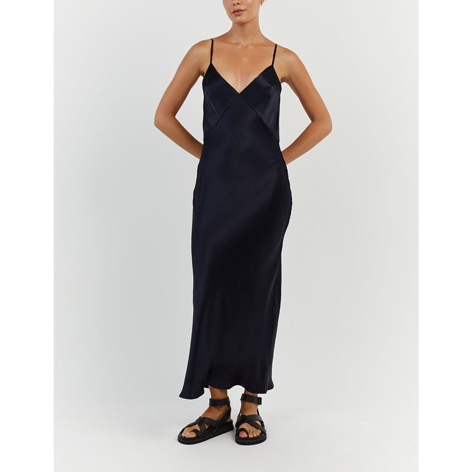 Dissh 'Evans' Navy Silk Panel Slip Dress Size 2