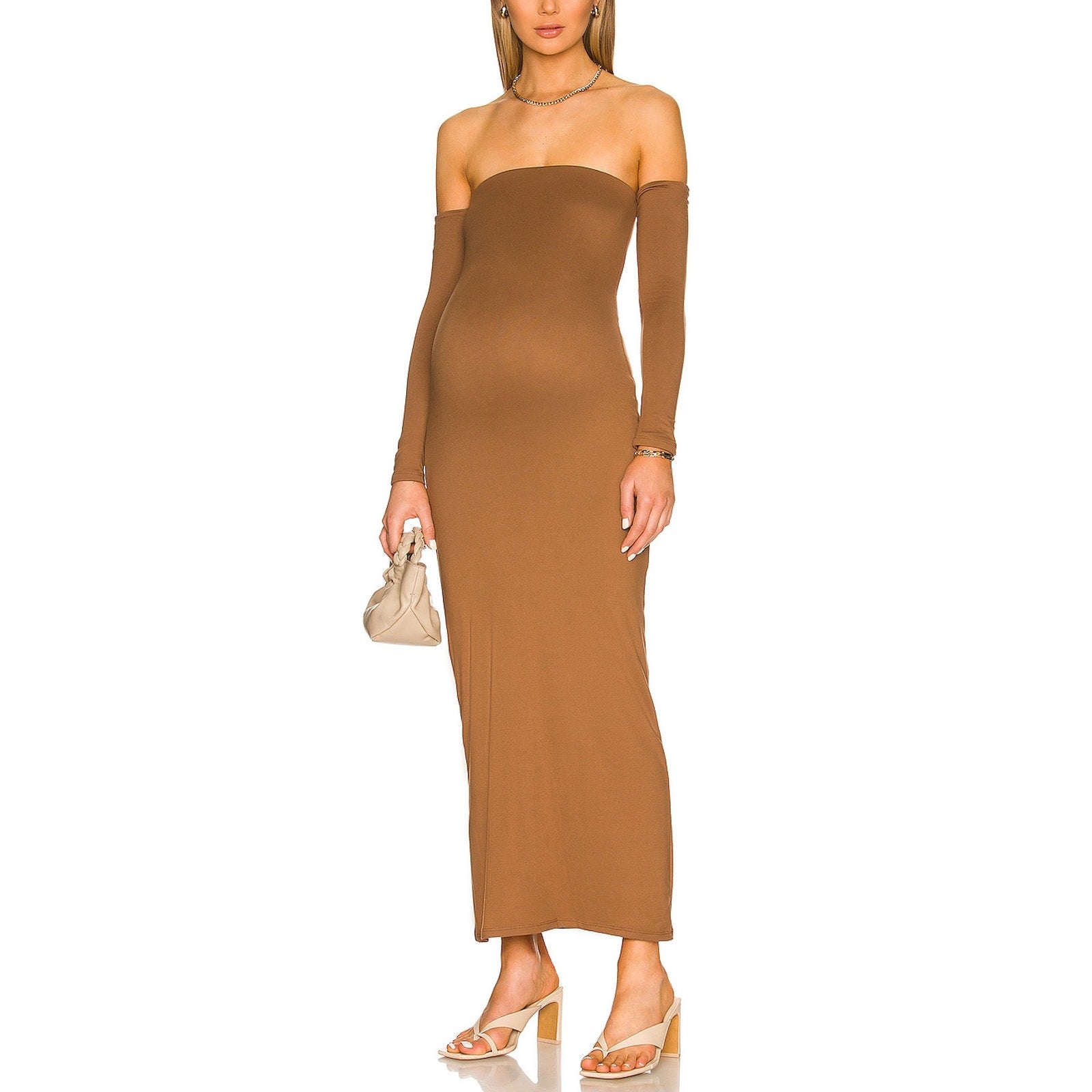 Bumpsuit 'The Angelina' Brown Off Shoulder Dress Size M