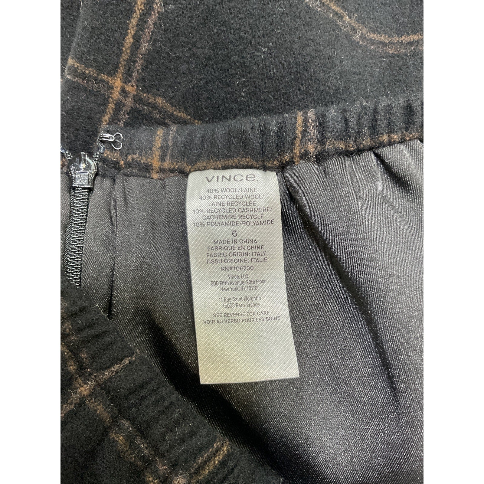 Vince 'Flannel' Black Wool Plaid Wide Leg Pant Size 6
