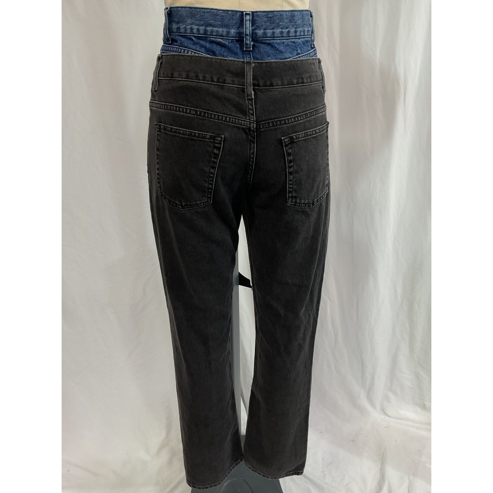 Sandro 'Two-Tone' Black Double-Waisted Denim Jeans Size 36