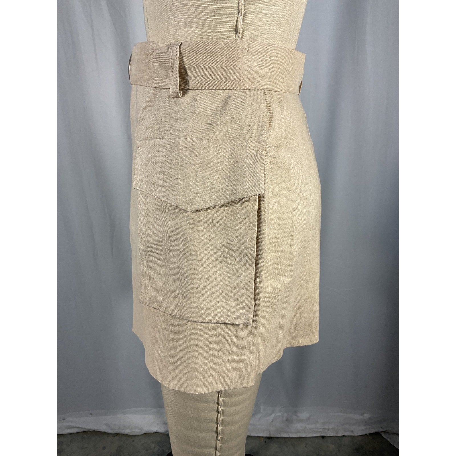 Maje 'Asymmetric' Tan Linen Blend Cargo Shorts Size 1