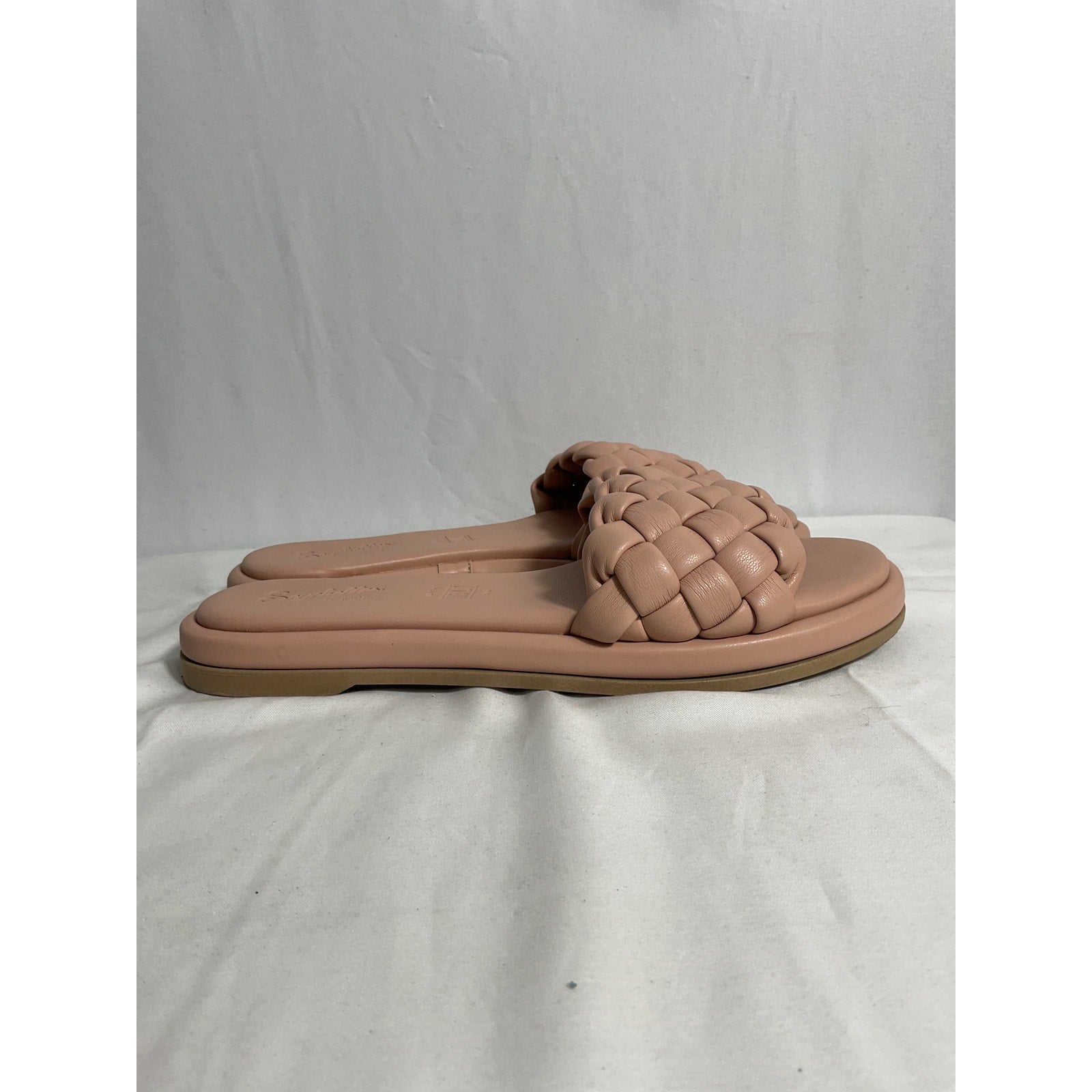 Seychelles 'Puffy' Tan Leather Woven Slide Sandals Size 6.5
