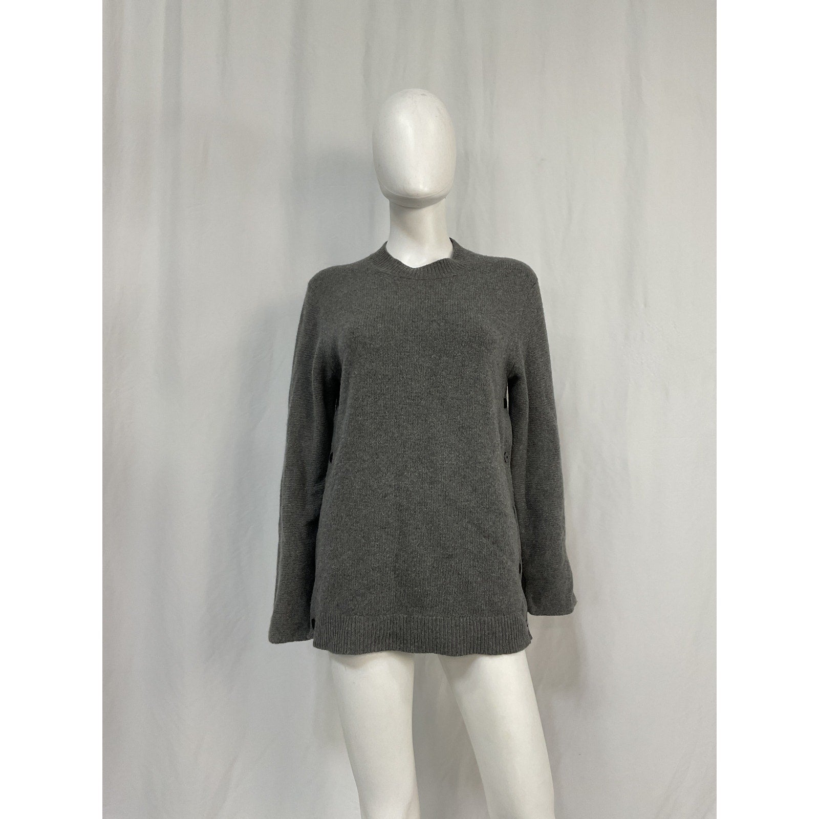 Theory Button Detail Tunic Grey Wool Sweater Size S
