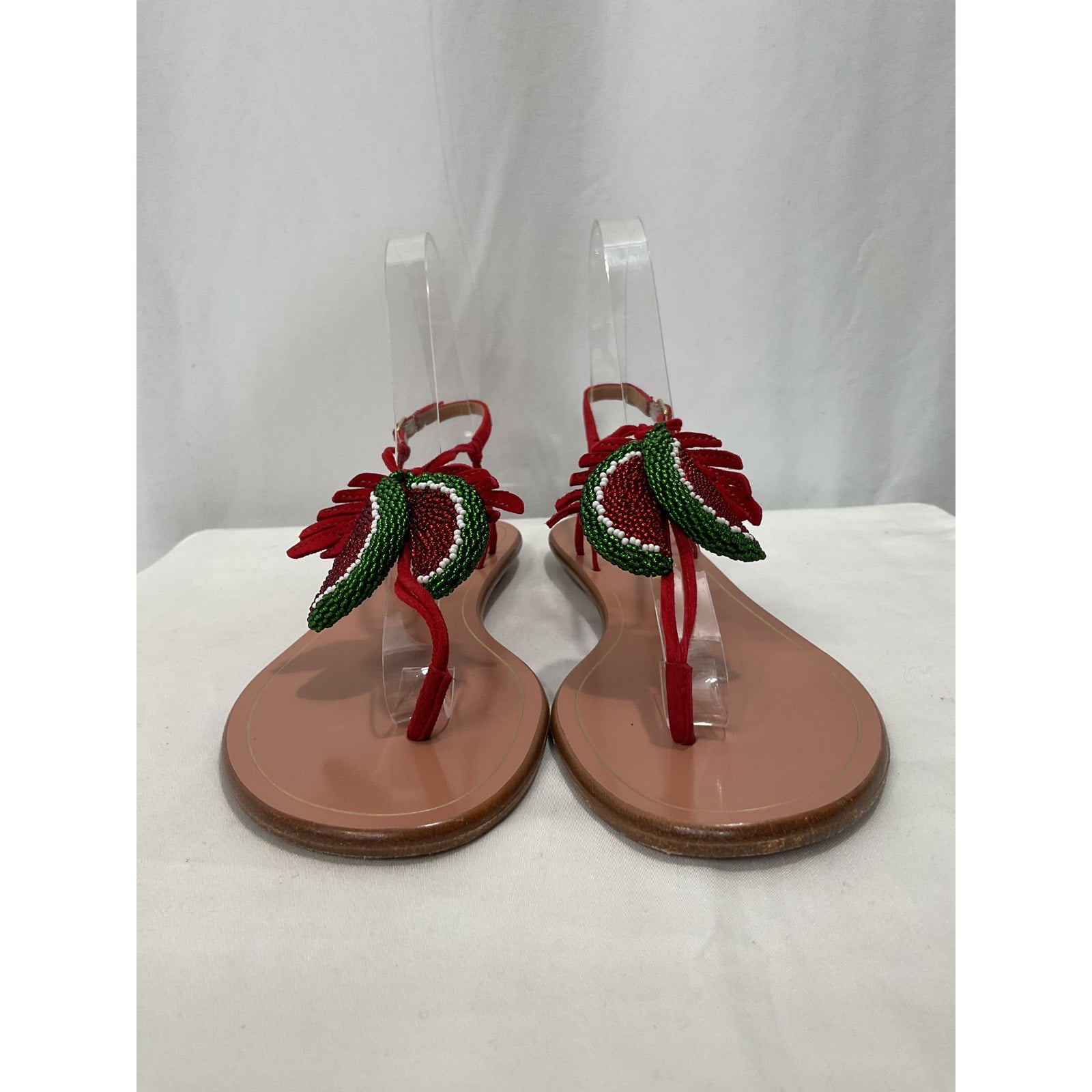 Aquazzura 'Patillita' Red Suede Leather Flat Sandal Size 7