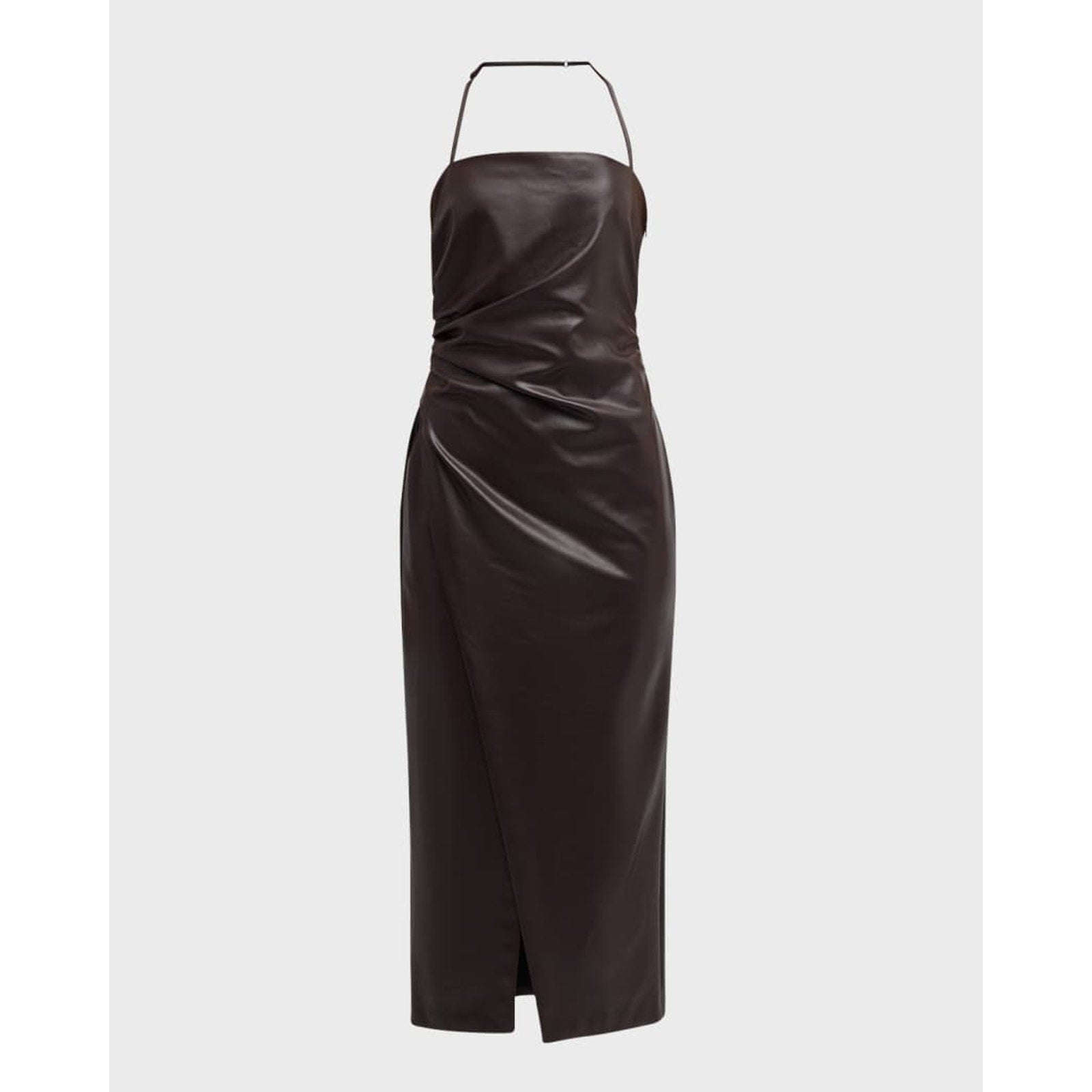 A.L.C. 'Charlotte' Brown Faux-Leather Halter Sleeveless Midi Dress Size 10