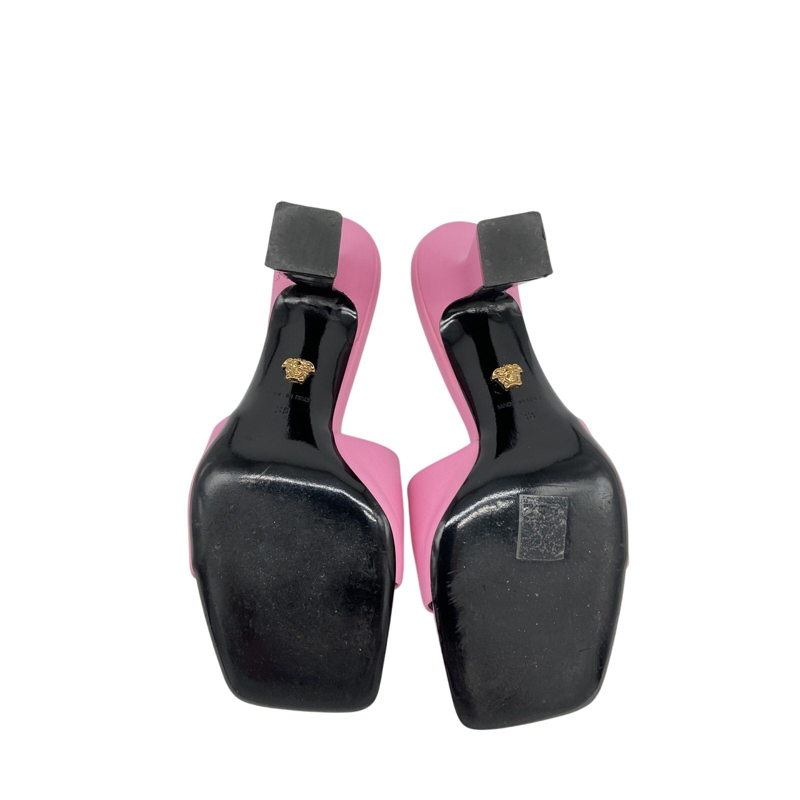 Versace 'Medusa' Pink Leather Mid-Heel Mules Size 8