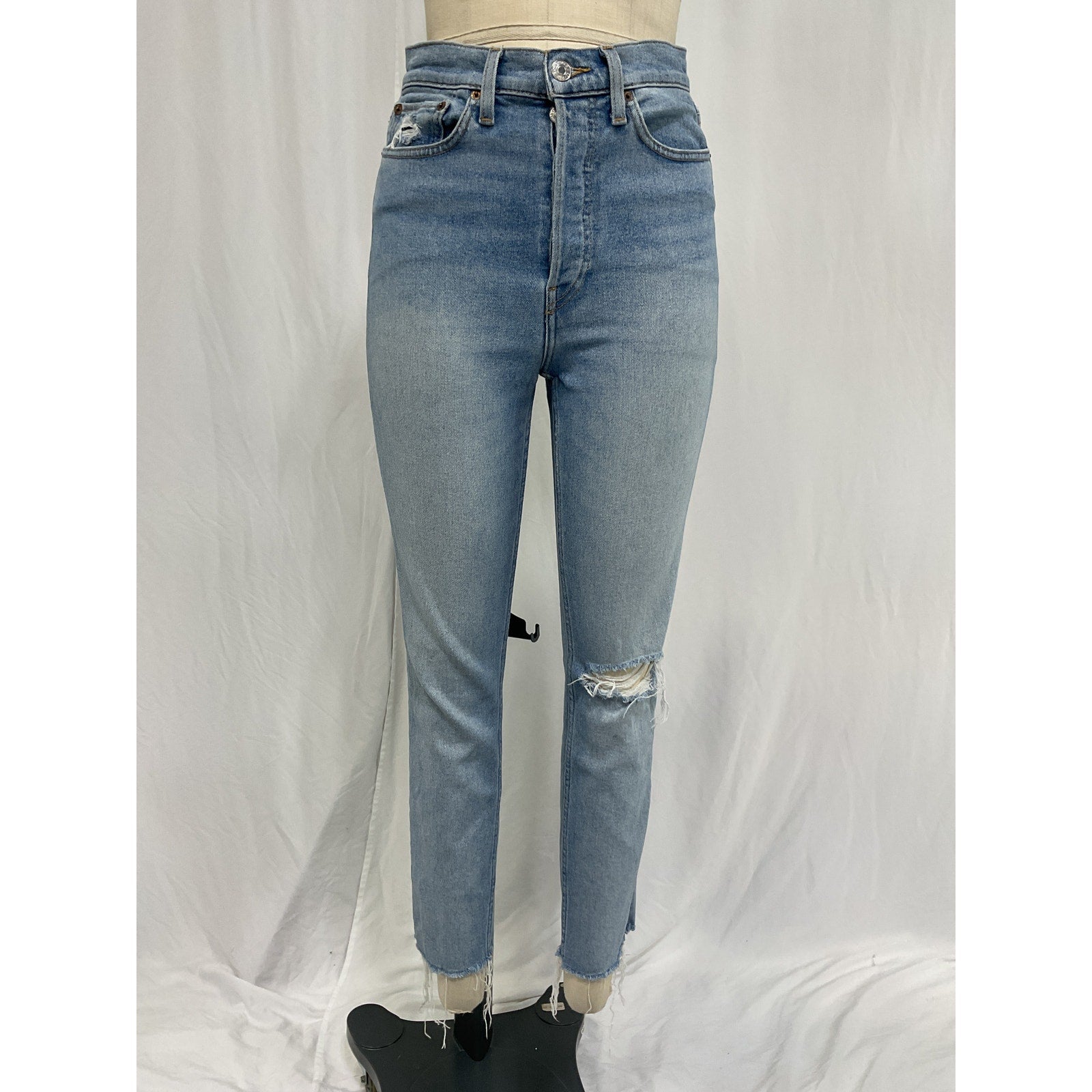 Re/Done '90S' Blue Cotton High Waist Tapered Skinny Jeans Size 27