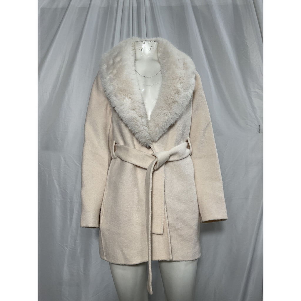 Maje 'Galaxyo' White Faux Fur Collar Coat Size 4