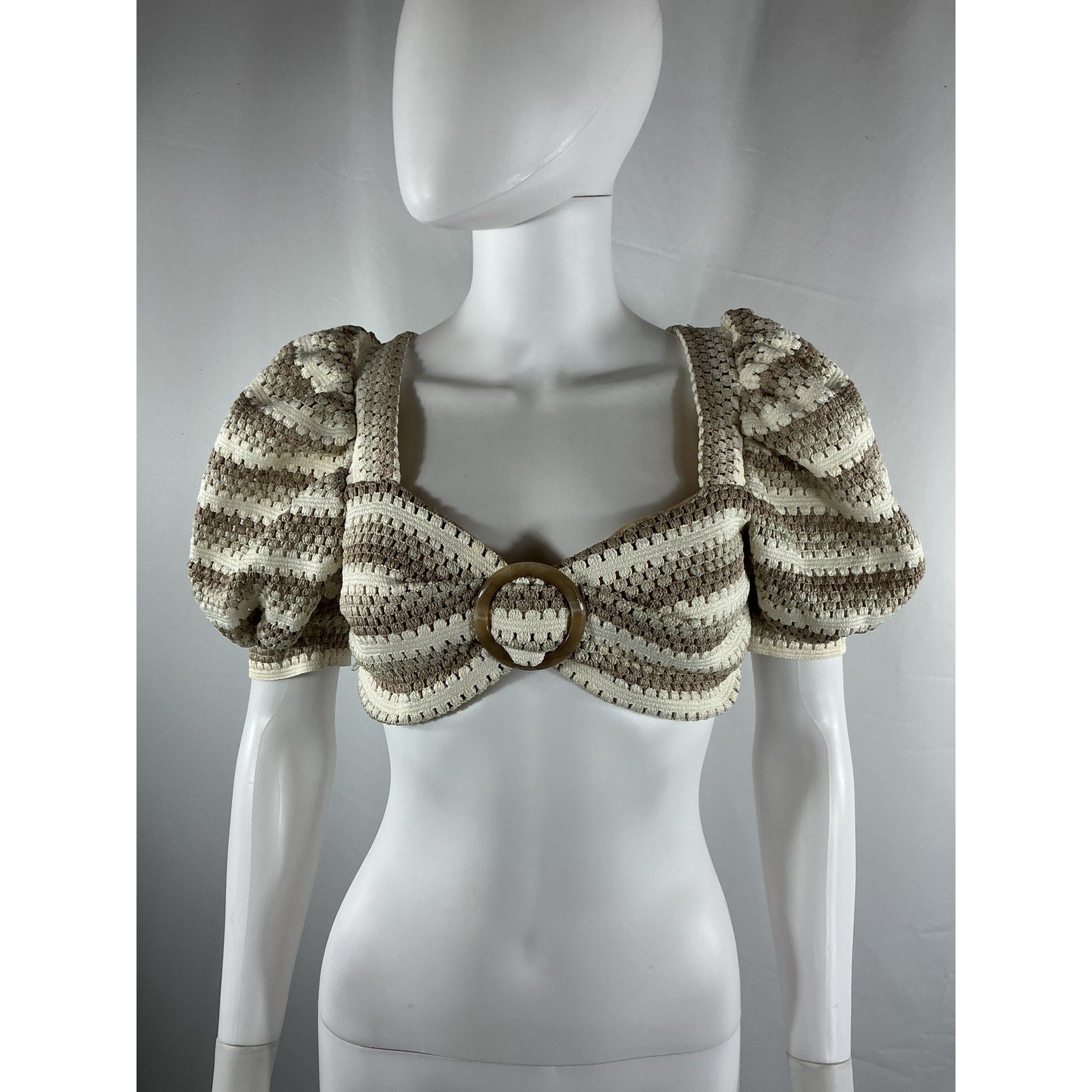 Patbo Puff Sleeve White Polyester Cropped Top Size 4
