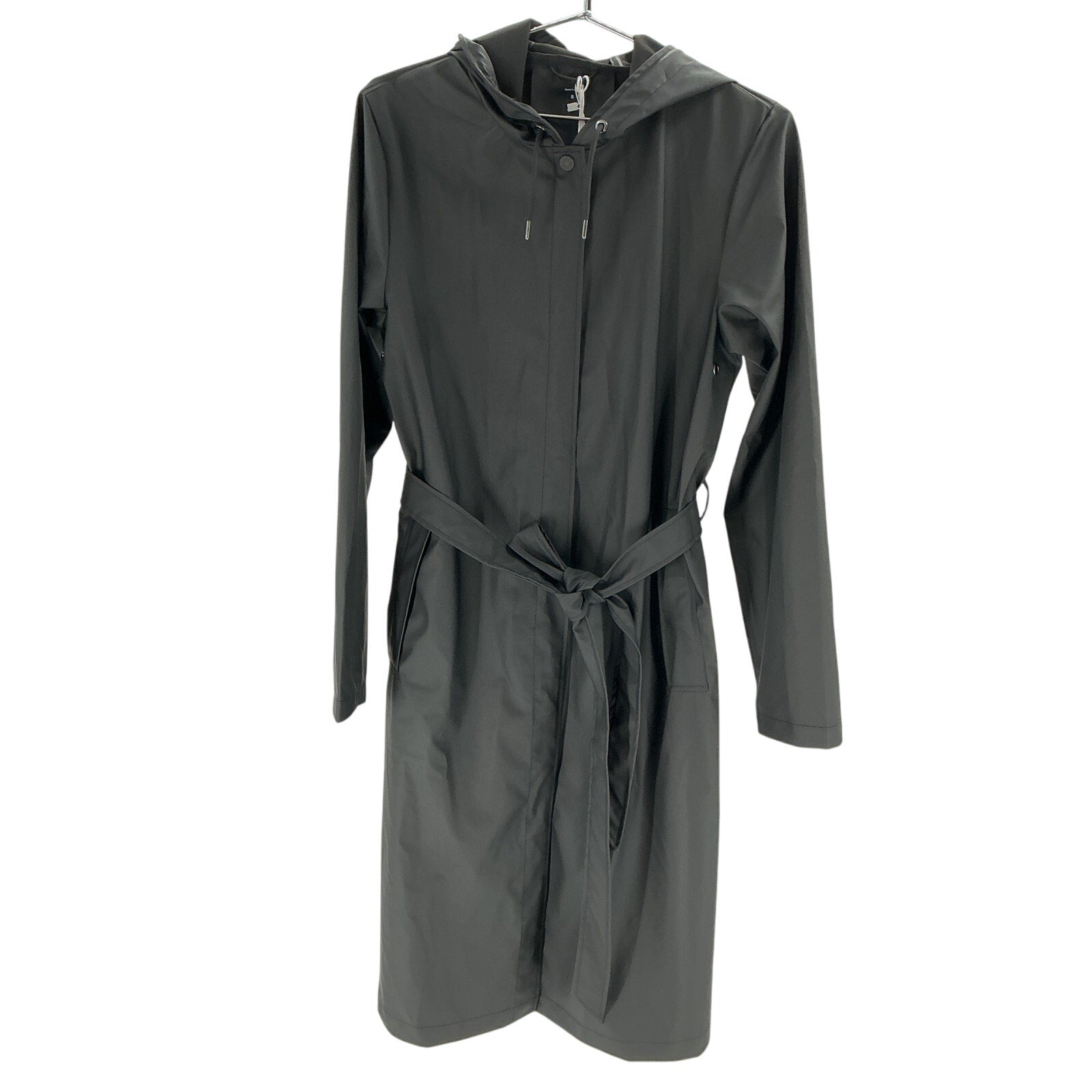 Rains Waterproof A-Line Black Polyester Long Raincoat Size S