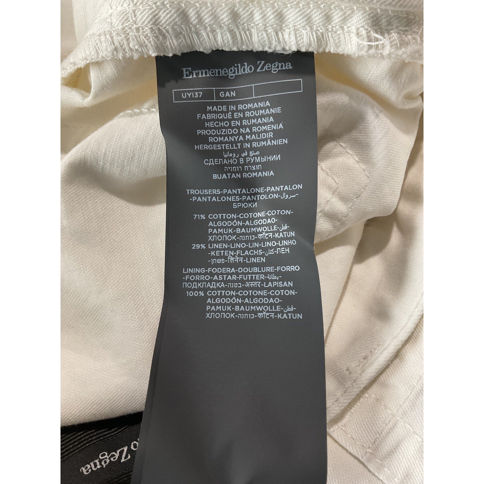 Zegna Linen 5 Pkt White Cotton Pant Size 36