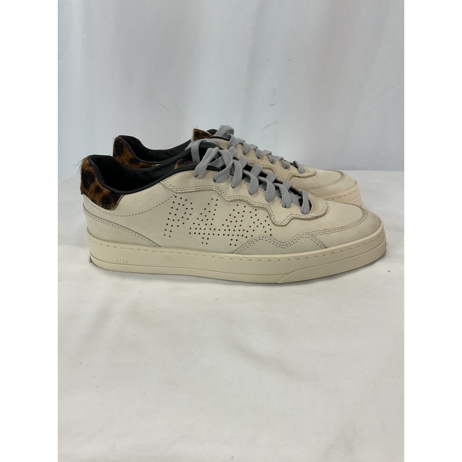 P448 'Bali' White Leather With Leopard Print Sneaker Size 9