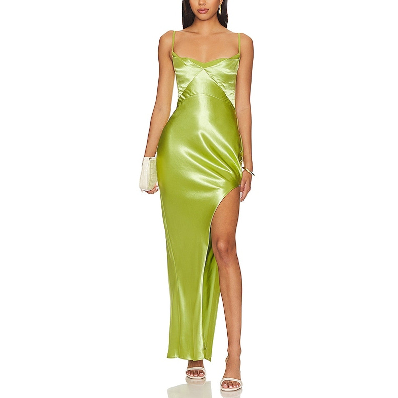 Nicholas 'Ariah' Green Satin Cowl Draped Midi Dress Size 2