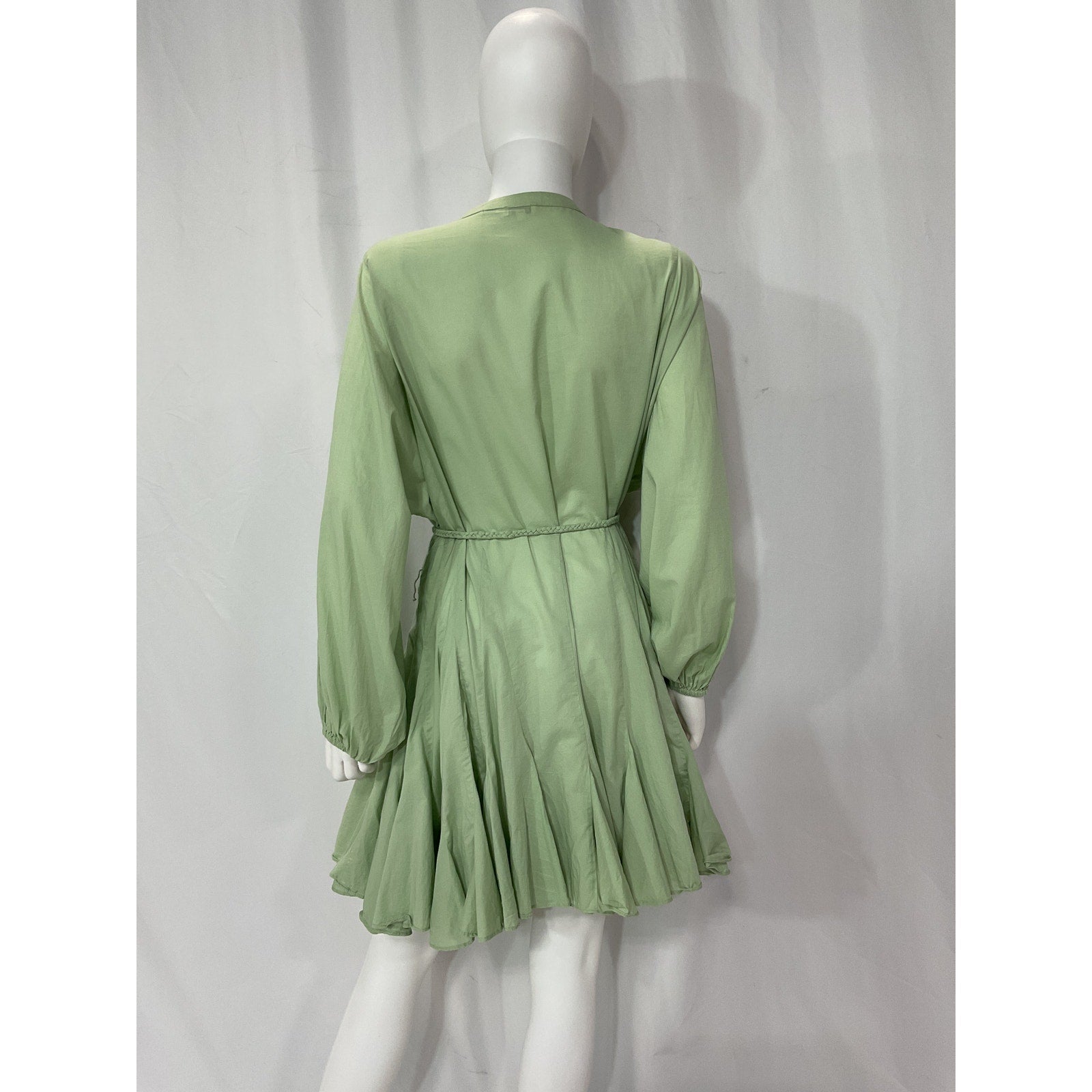 Rhode 'Emanne' Green Gathered Cotton-Gauze Mini Dress Size S