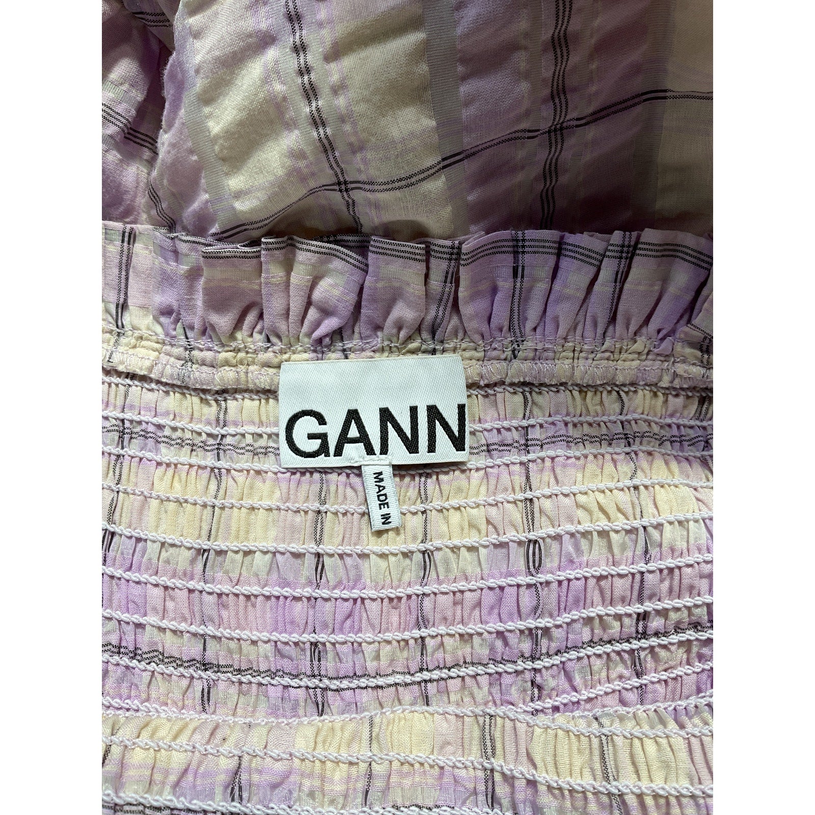 Ganni 'Seersucker' Purple Seersucker Plaid Check Dress Size 36
