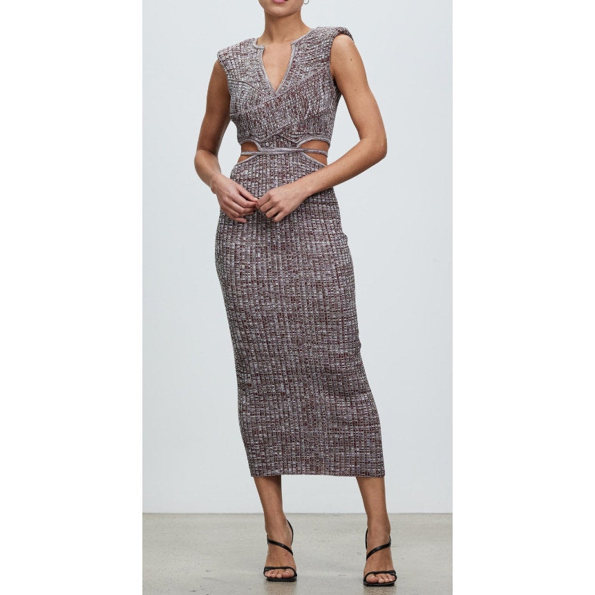 Self-Portrait 'Crossover' Red Rib Knit Midi Dress Size XL