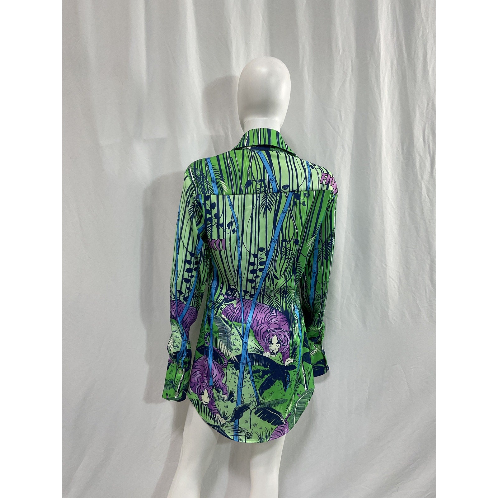 Fiorucci 'Tiger' Green Print Shirt Dress Size S
