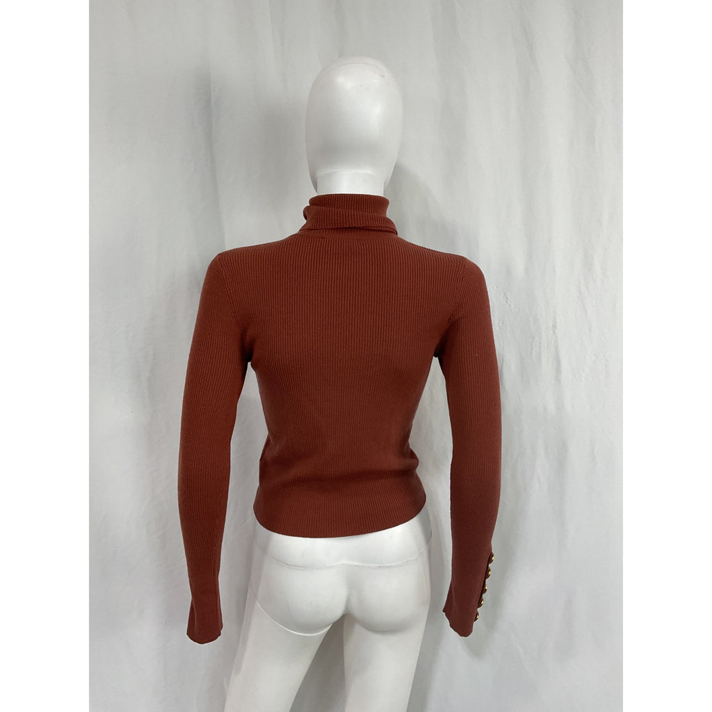 A.L.C. 'Desi' Red Merino Wool Rib-Knit Turtleneck Sweater Size S