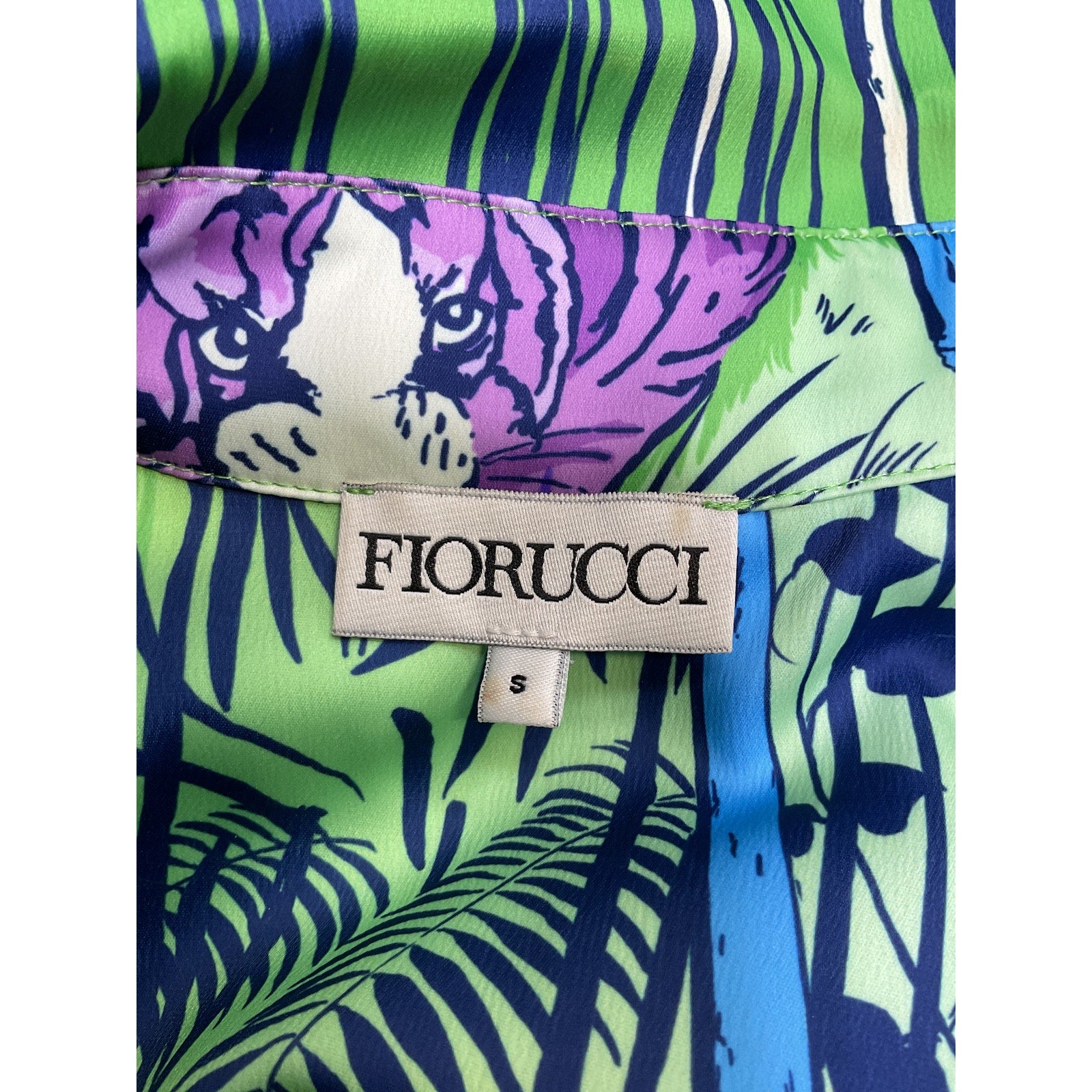 Fiorucci 'Tiger' Green Print Shirt Dress Size S