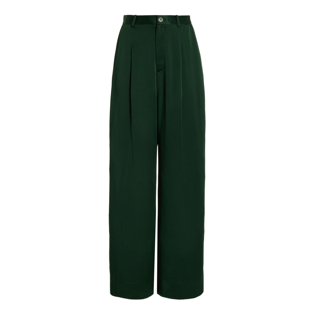 Lapointe 'Pleated' Green Satin Wide Leg Pants Size 0