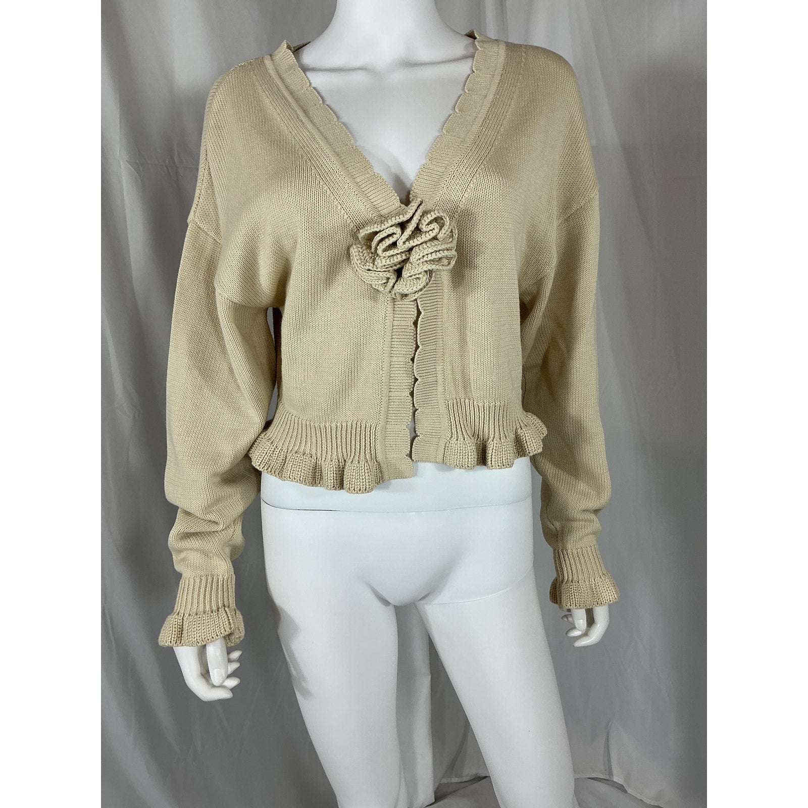 Tularosa 'Jovien' Beige Cotton Rosette Cardigan Size S