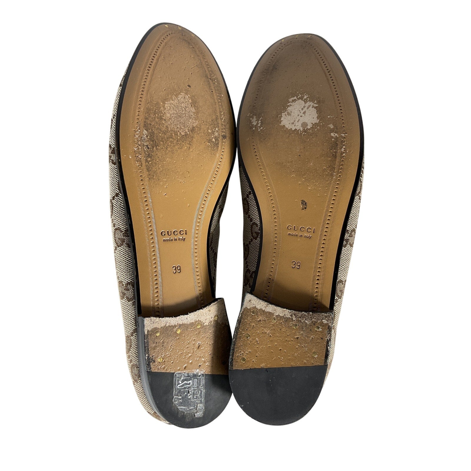 Gucci Jordaan Brown Leather GG Canvas Loafer Size 9