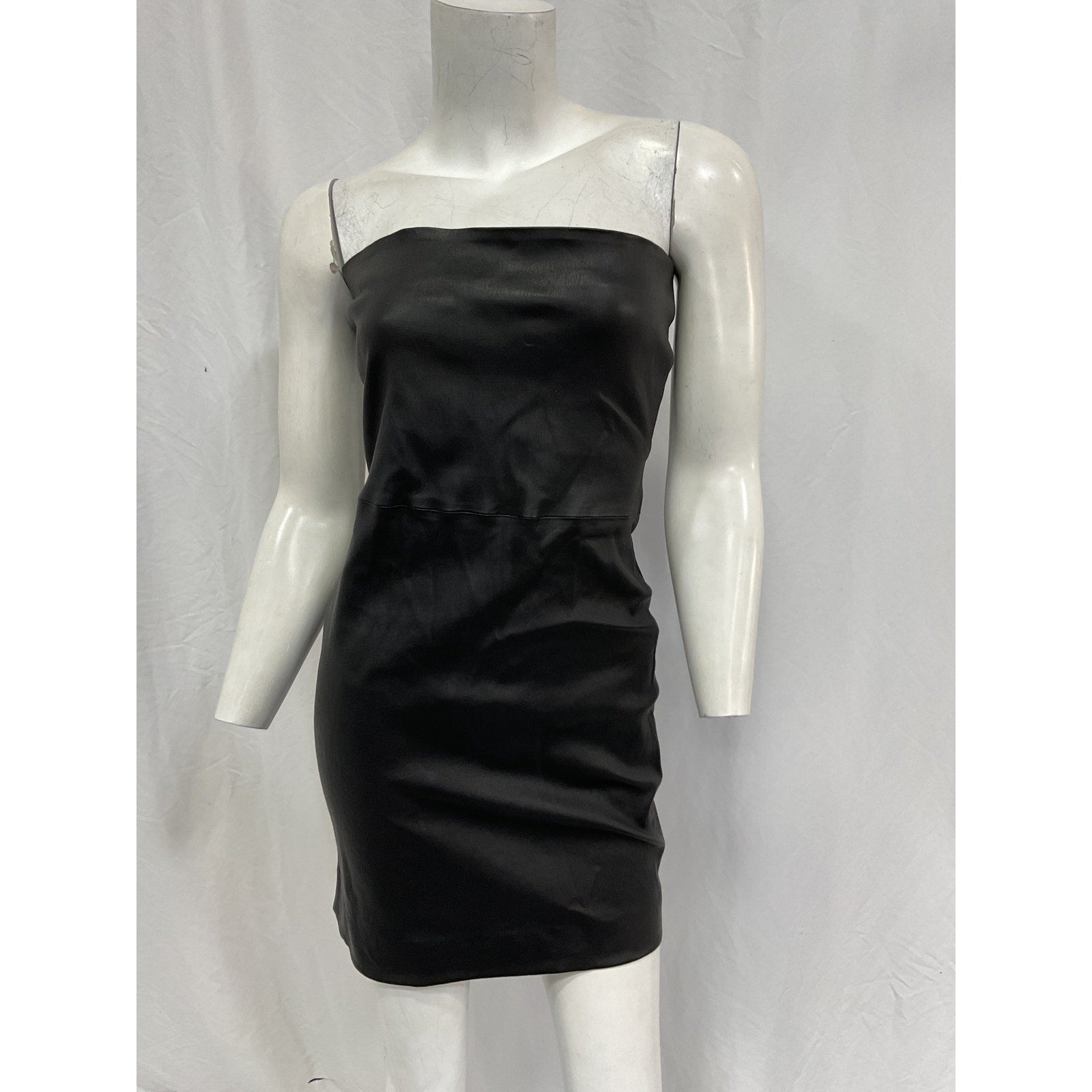 Sprwmn Strapless Black Leather Mini Dress Size M