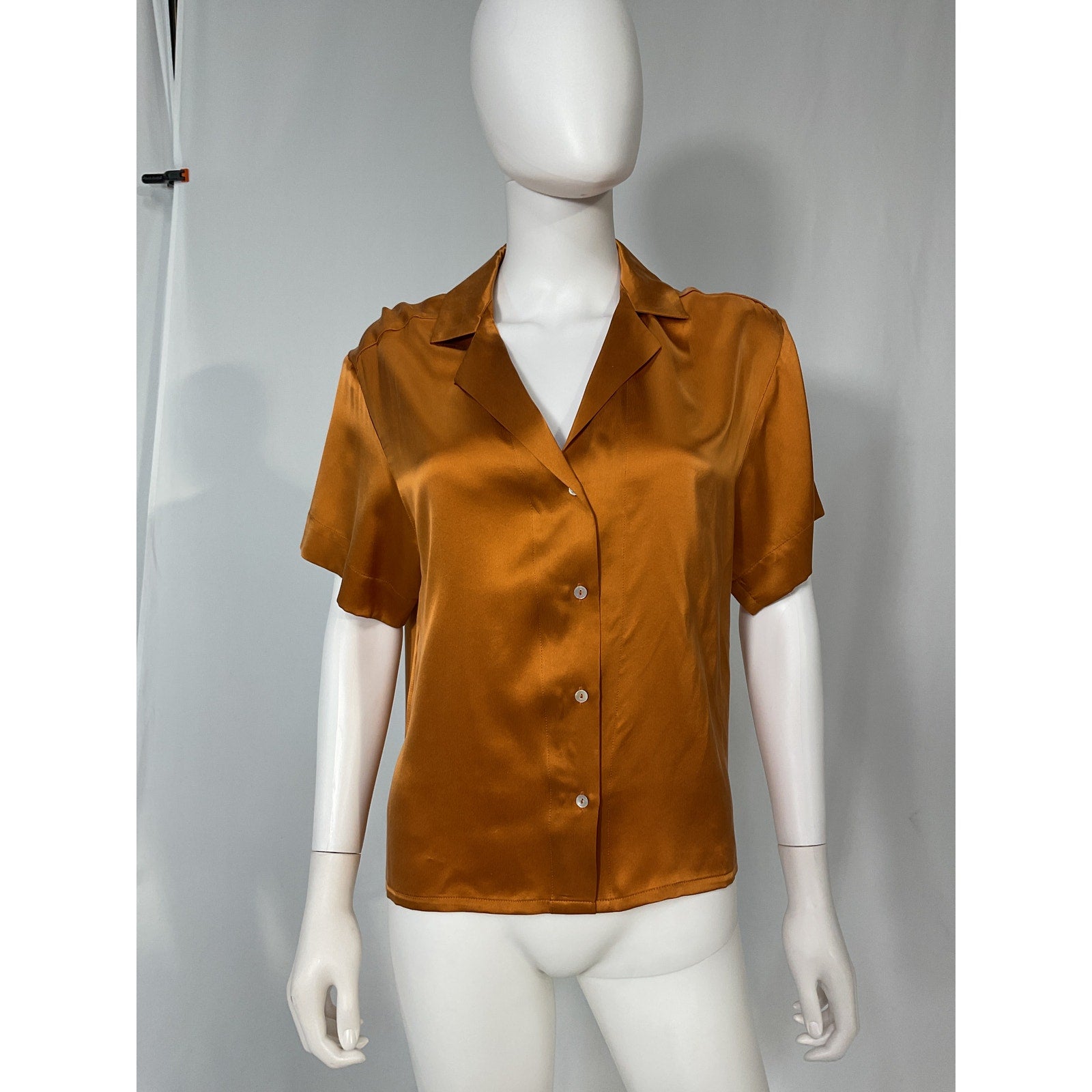 Asceno 'Prague' Orange Silk Satin Shirt Size S