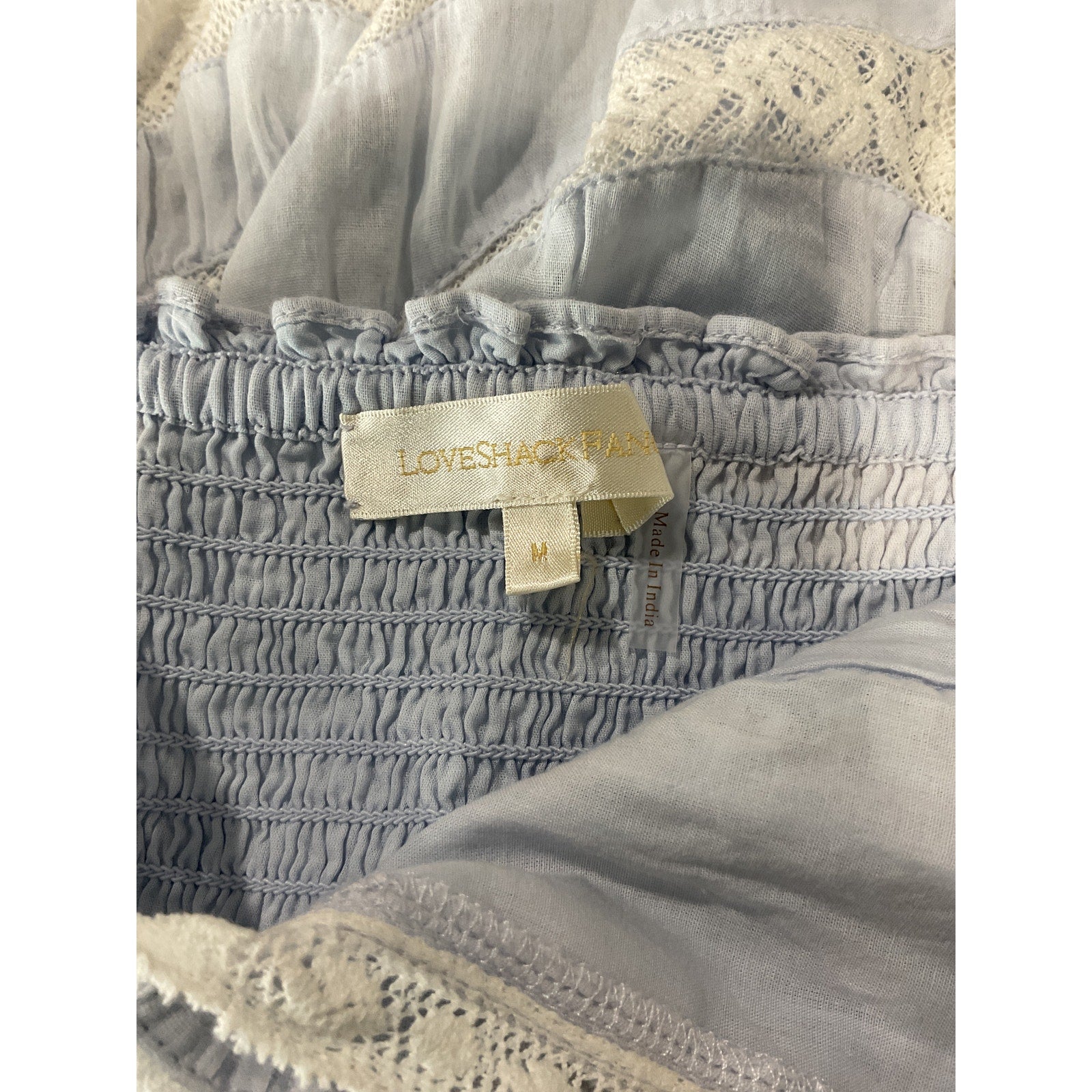 Loveshackfancy 'Alonna' Blue Cotton Lace-Trimmed Mini Dress Size M