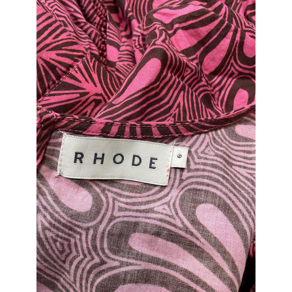 Rhode 'Pia' Pink Cotton Ruched Mini Dress Size 6