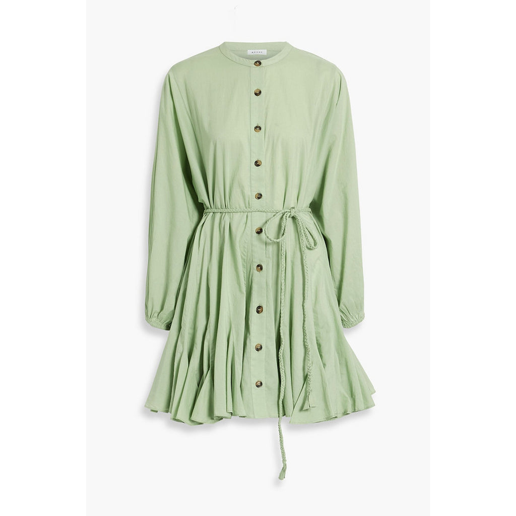 Rhode 'Emanne' Green Gathered Cotton-Gauze Mini Dress Size S