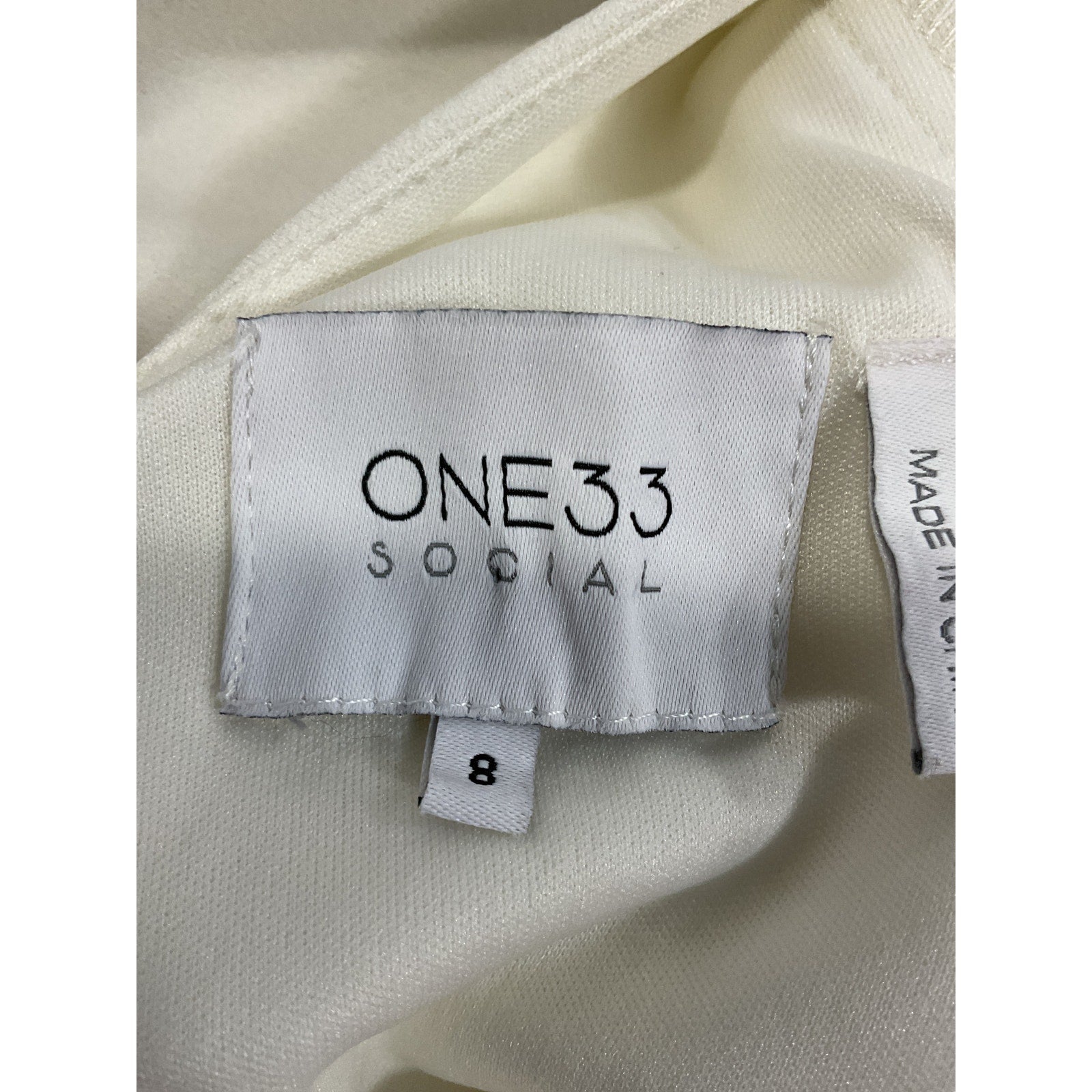 One33 'Social' White Jacquard Crepe Blend Open Back Twist Detail Boatneck Blouse Size 8