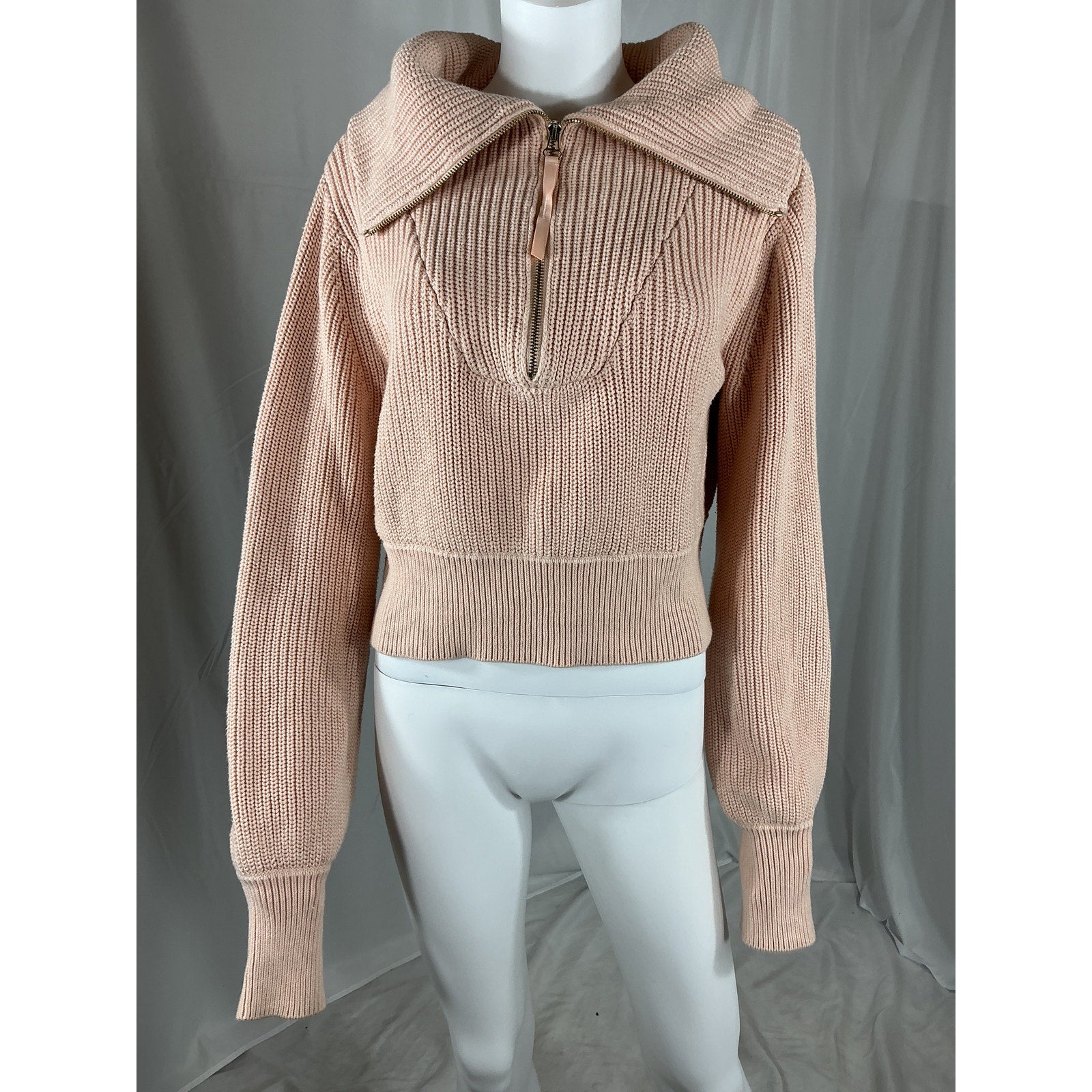 Varley 'Mentone' Pink Cotton Quarter-Zip Knit Top Size XS