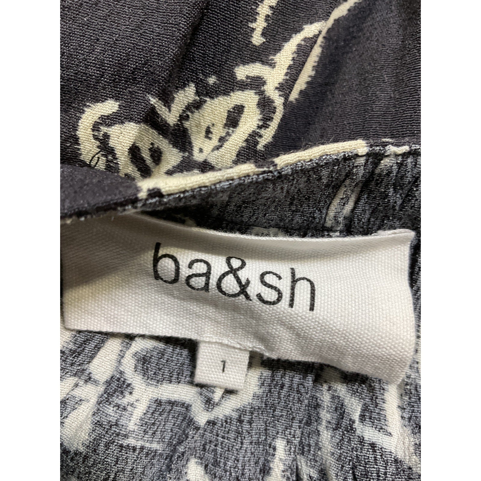 Ba&Sh 'Sessee' Black Floral Print Three Quarter Sleeve U Neck Button Blouse Size 1