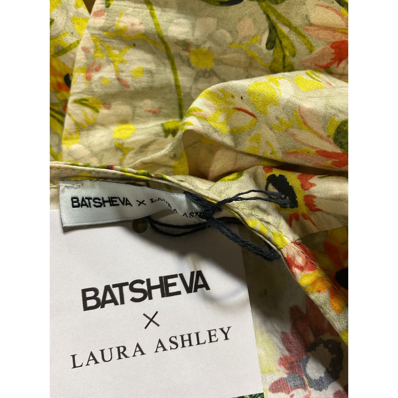 Batsheva 'Prairie' Yellow Floral Print Square Neck Mini Long Puff Sleeve Dress Size 2 - NWT