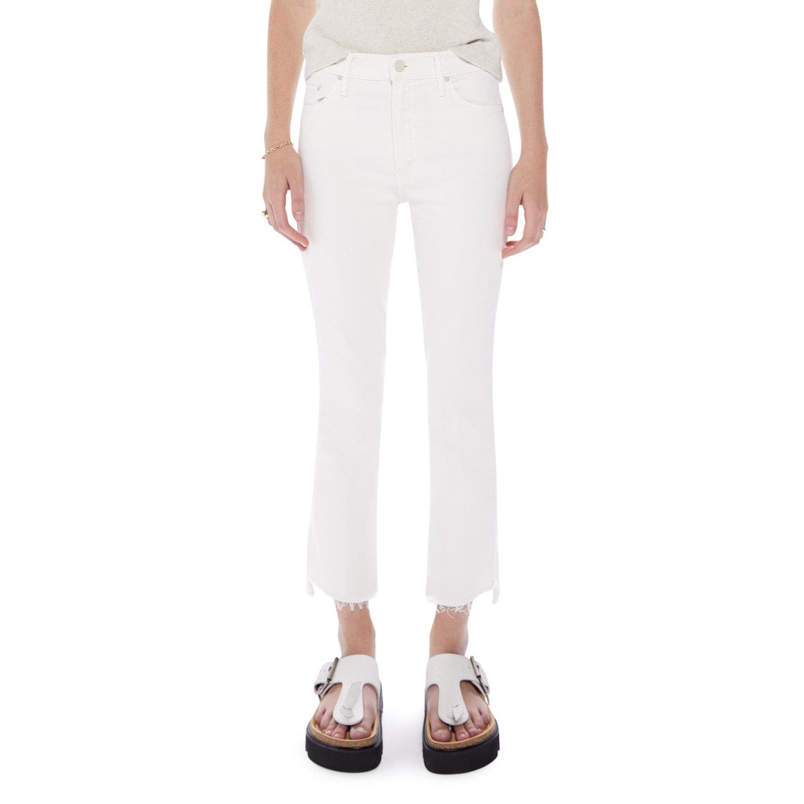 Mother 'Insider' White High Waist Crop Step Hem Denim Jeans Size 25