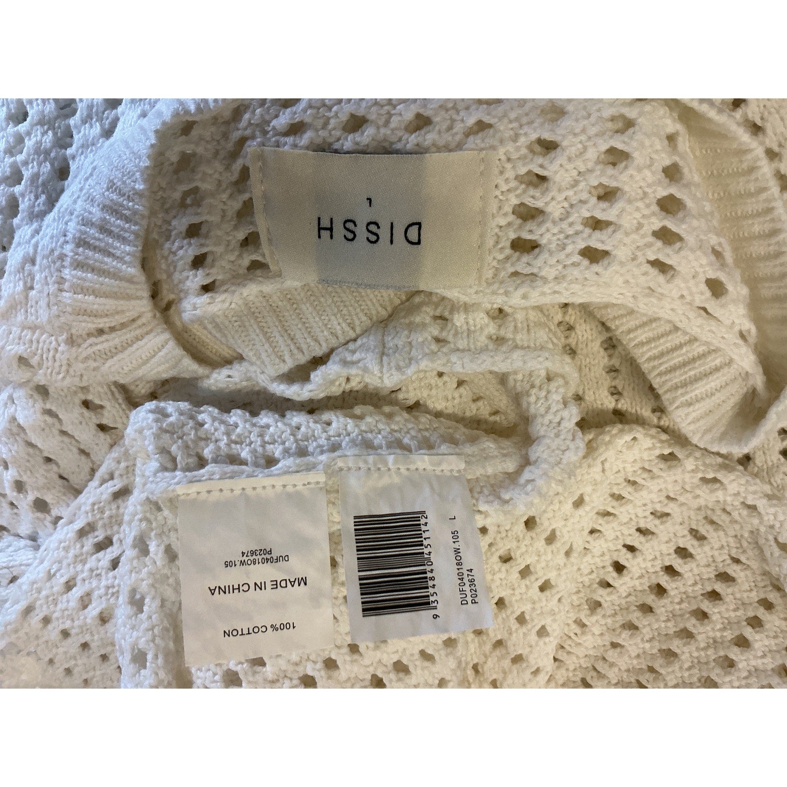 Dissh 'Denny' Off White Cotton Crochet Off White Knit Top Size L