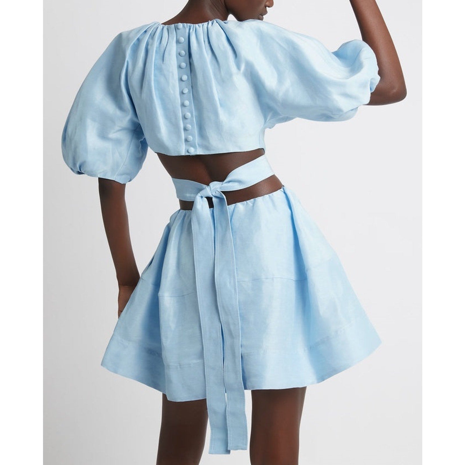 Aje 'Psychedelia' Blue Linen Cut Out Mini Dress Size 12