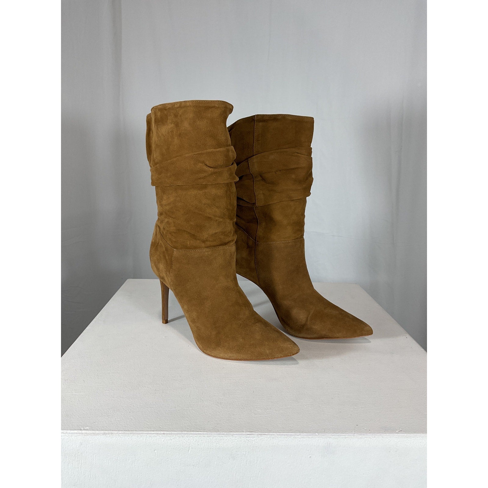 Schutz 'Ashlee' Brown Suede Slouch Pointed Toe Boot Size 9.5