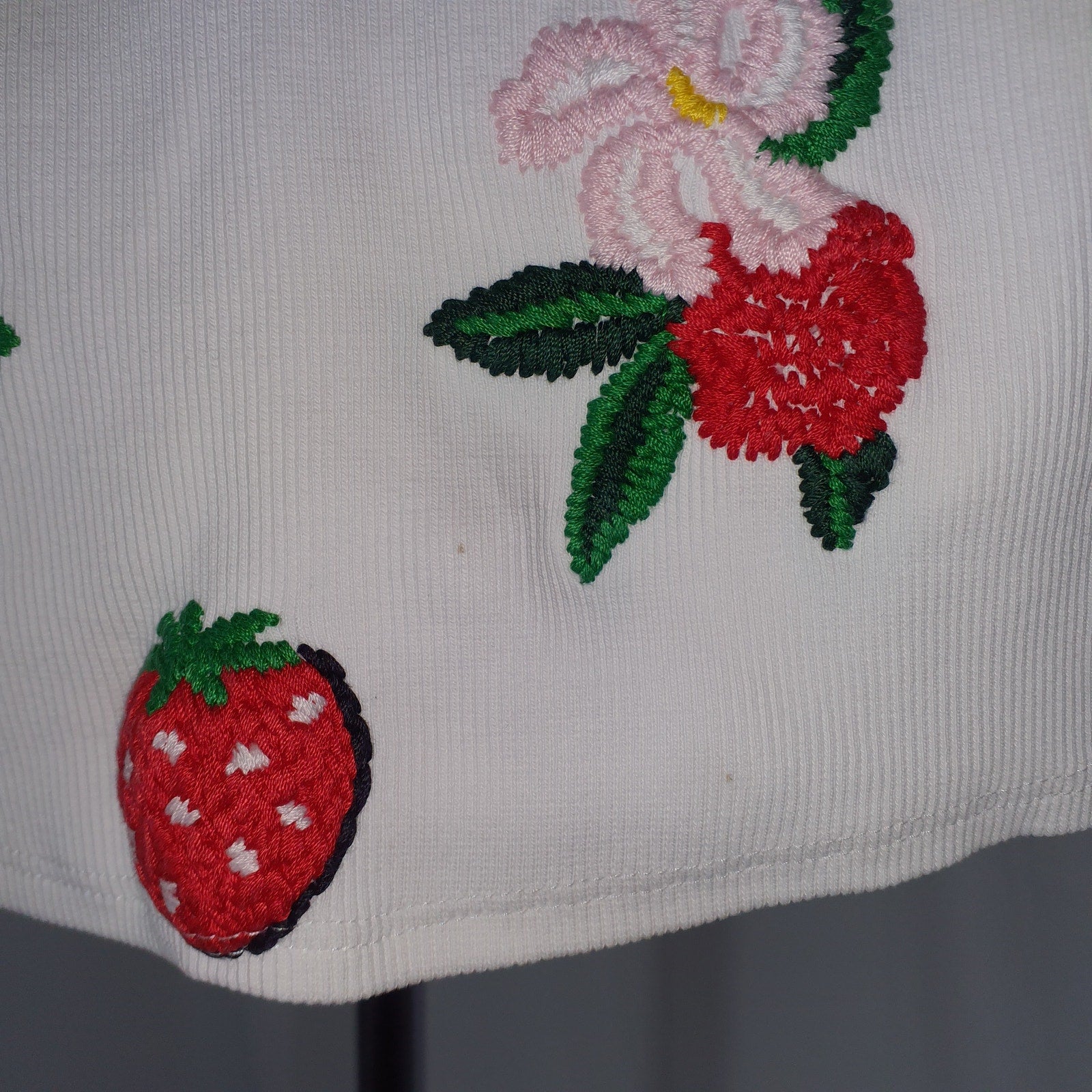 Fiorucci Embroidered White Cotton Cropped Tank Top Size XS
