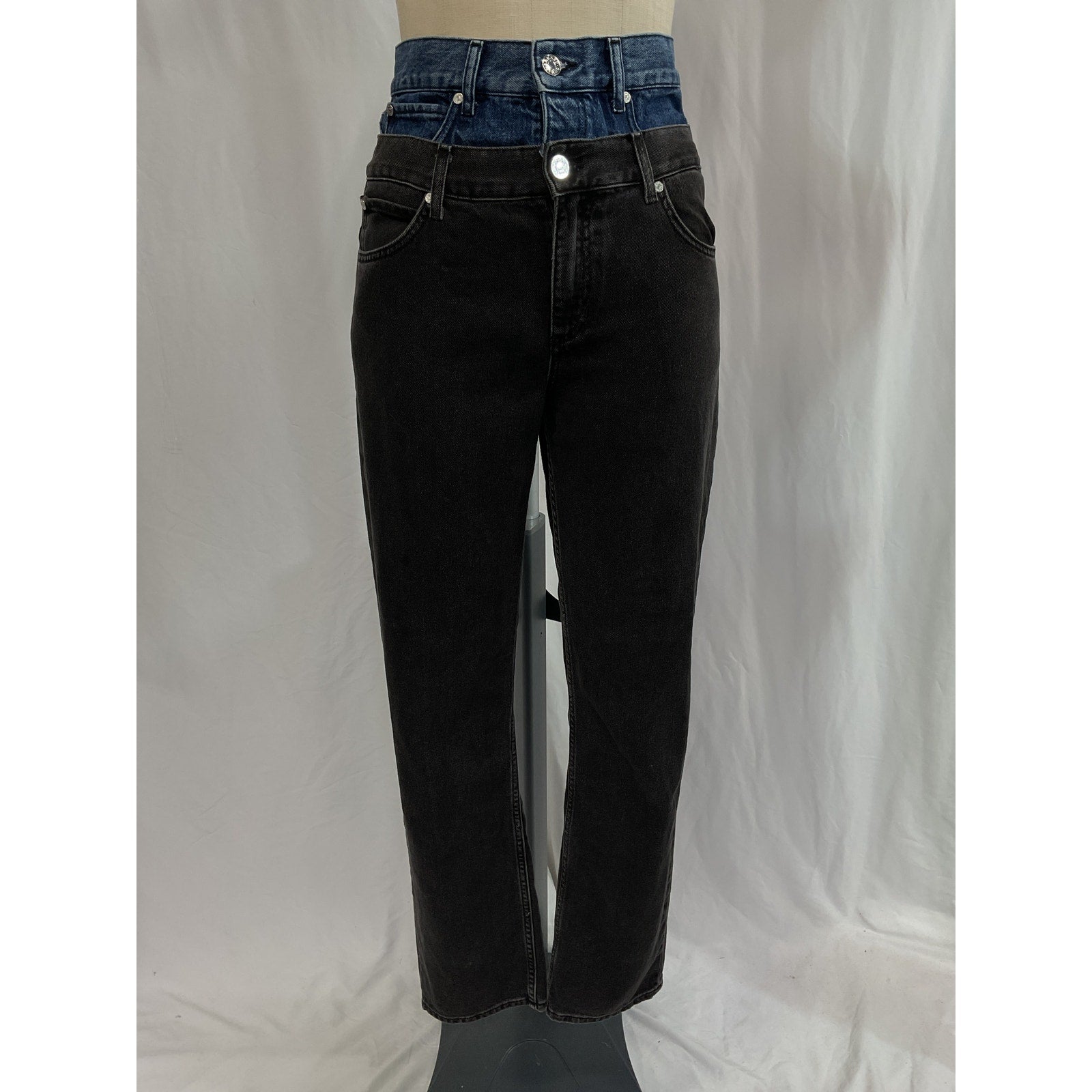 Sandro 'Two-Tone' Black Double-Waisted Denim Jeans Size 36