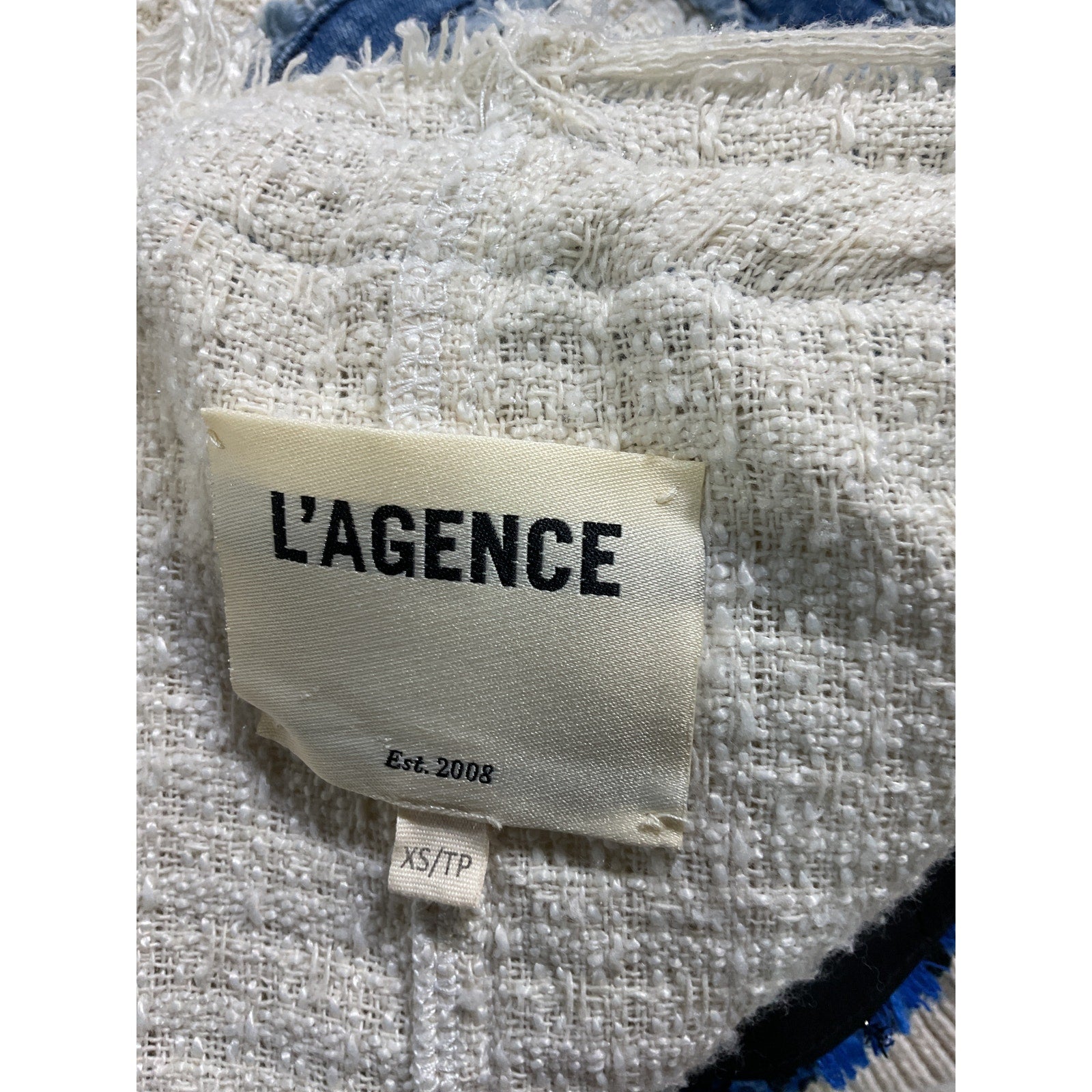 L'Agence 'Agnes' White Tweed Denim Jacket Size XS