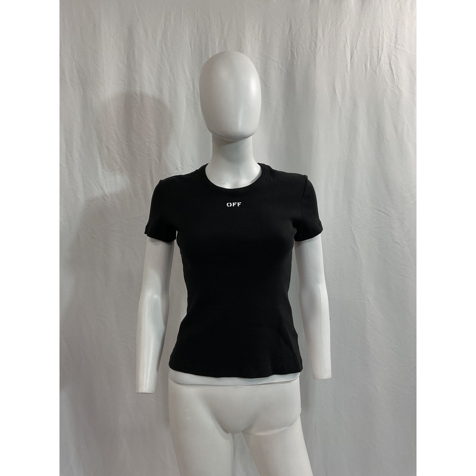Off-White 'Basic' Black Ribbed Logo Tee Size 40