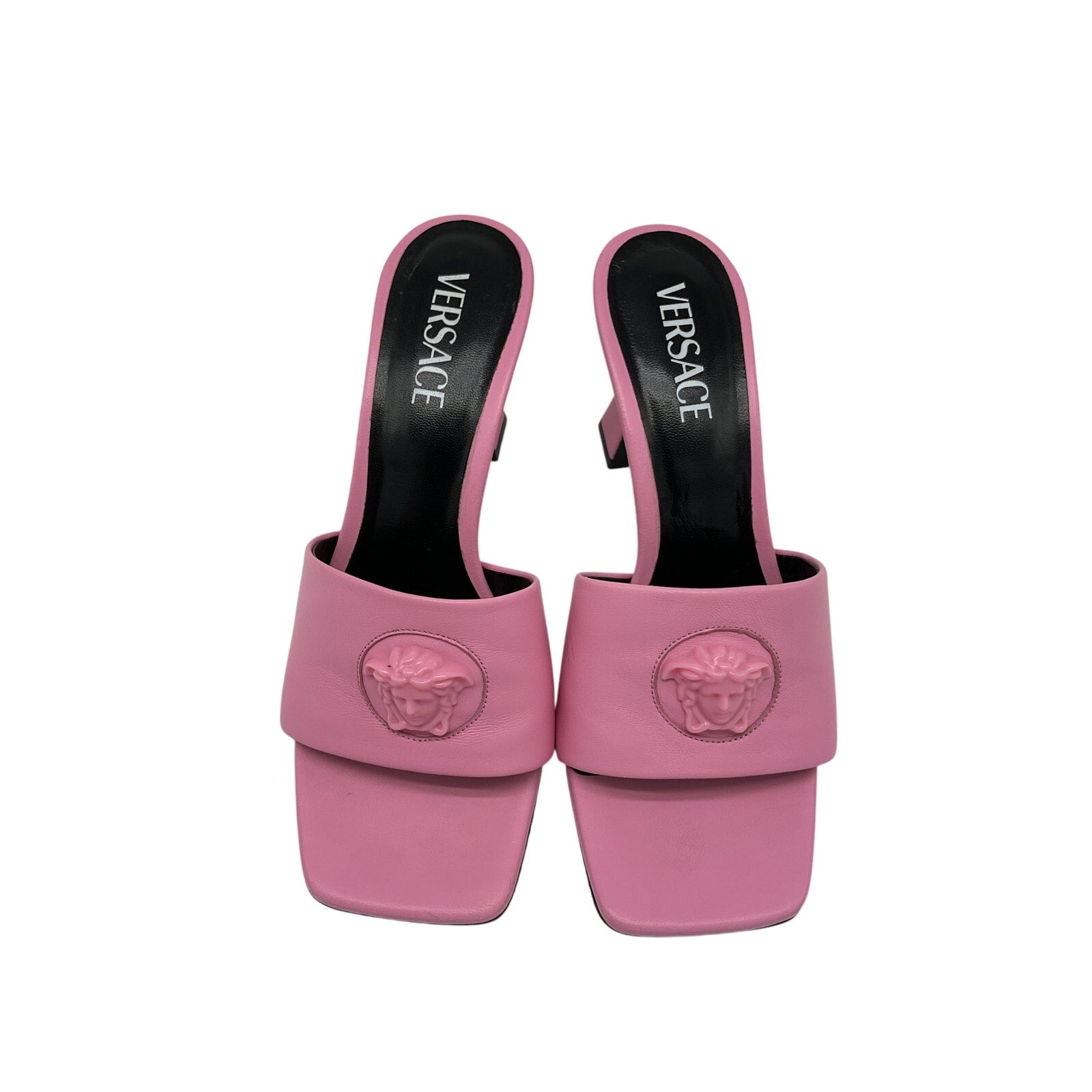 Versace 'Medusa' Pink Leather Mid-Heel Mules Size 8