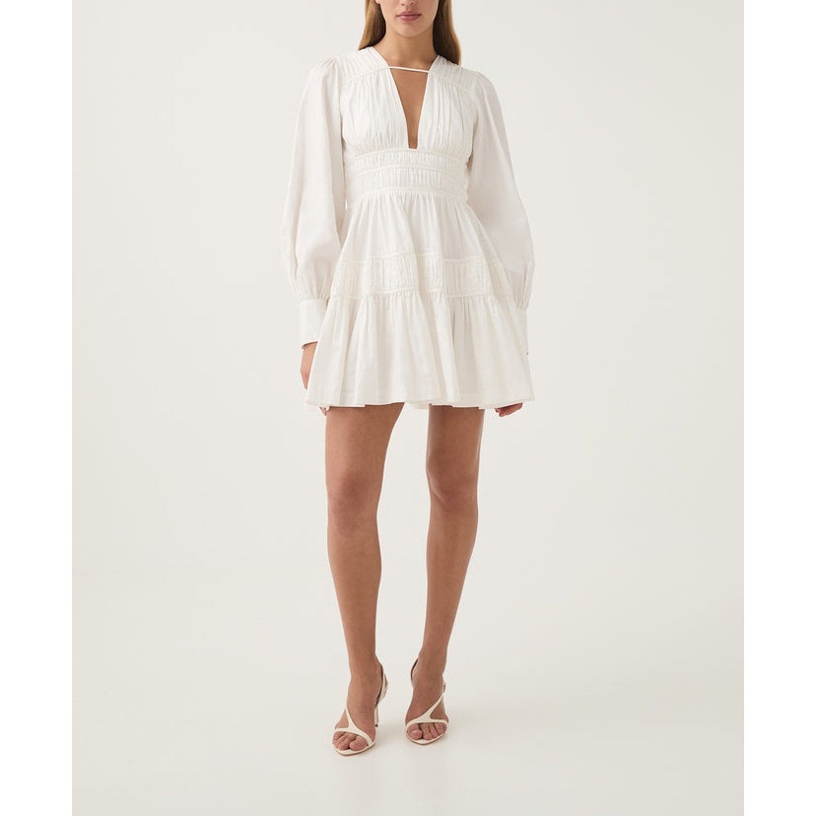 Aje 'Fallingwater' White Cotton Ruched Mini Dress Size 6